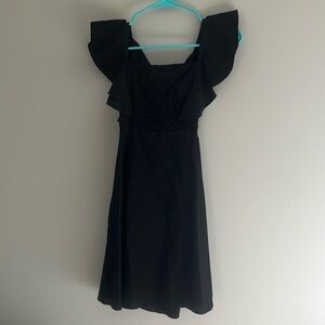 Aqua Black summer dress with eyelet and tie in back XS